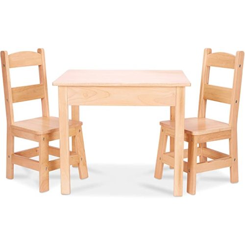 Melissa & Doug Solid Wood Table and 2 Chairs Set - Light Finish Furniture for Playroom