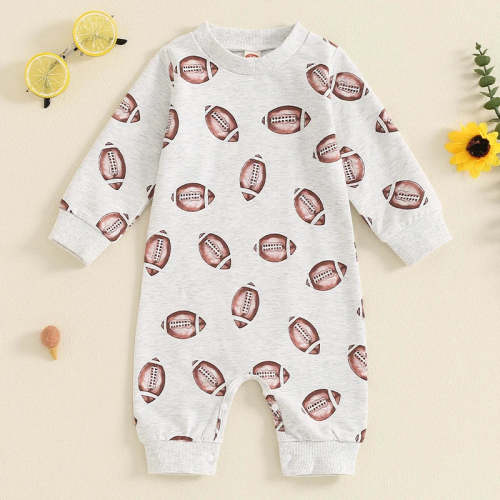 Baby Boys Girls Jumpsuit Long Sleeve Round Neck Football Print Romper
