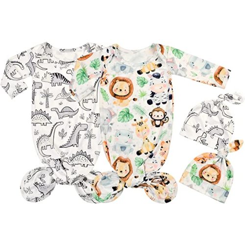 Newborn Baby Boy Long Sleeve Sleeper Gown Coming Home Outfit Nightgown Hat Set 0-3 month (Green)