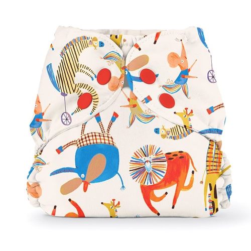 Esembly Cloth Diaper Cover - Reusable Swim Diaper, Waterproof, Breathable - Adjustable Outer Layer Over Absorbent Inner for Blowout Protection - Circus, Size 1 (7-17lbs)