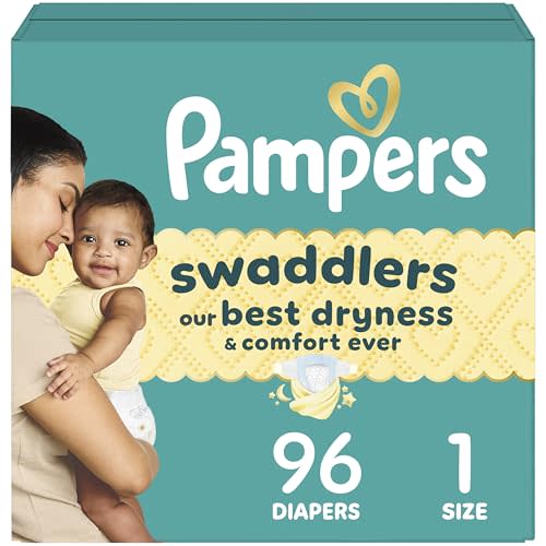 Pampers Swaddlers Diapers, Size 1 (8-14 lbs), 96 Count, Absorbent, Keeps Baby Dry and Comfortable, Skin Safe Disposable Baby Diaper (Packaging May Vary)