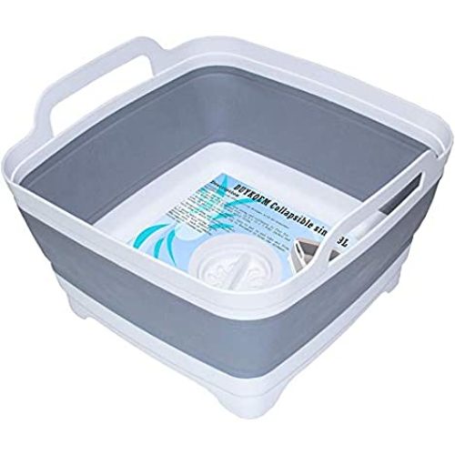 DUYKQEM Dish Basin Collapsible with Drain Plug Carry Handles for 9 L Capacity, Collapsible Sink Tub, Dish Wash Basin, Portable Dish Tub, Foldable Dishpan for Camping Dish Washing Tub and RV Sink
