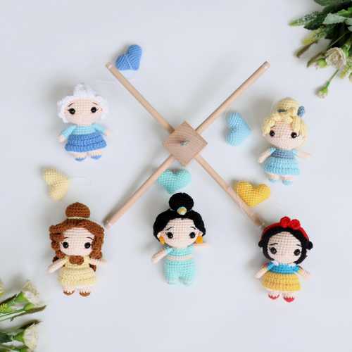 Crochet Princess Doll Mobile: Handmade Nursery Decor. baby shower decor,personalized gift