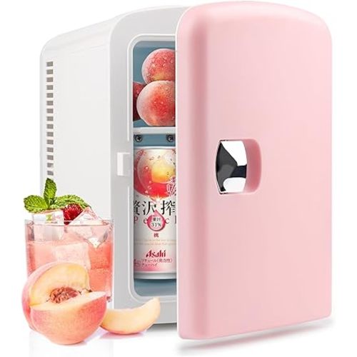 PERSONAL CHILLER 4L Mini Fridge, Portable Skincare Mini Fridge, Low Noise Small Refrigerator for Beauty Products, Beverage, Home, Bedroom, Pink-White