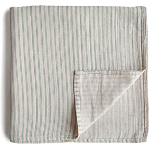 mushie Muslin Baby Swaddle Blanket | 100% Organic Cotton (Sage Stripe)
