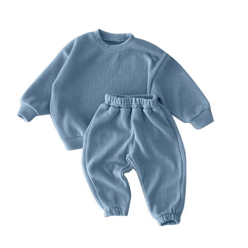 QWIED Baby Boy Outfit Baby Autumn Solid Long Sleeve Long Pants Set Clothes Boys' Clothing Sets Blue 6 Months-12 Months