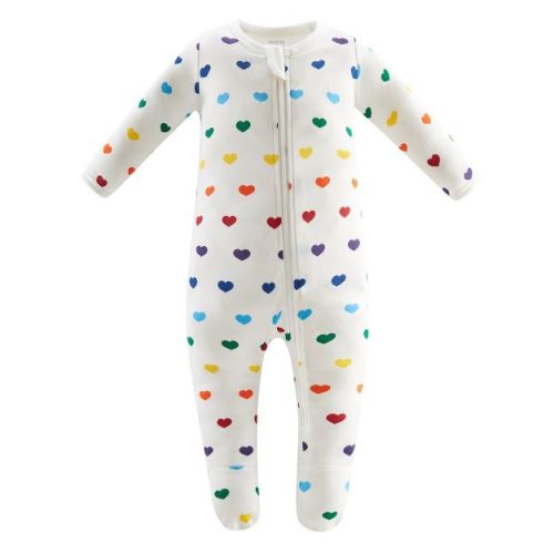 Owlivia Organic Cotton Pajama, Baby Sleep N' Play- Rainbow Hearts, 6-12 Months