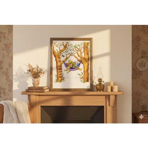 Frog and Toad Watercolor Art Print | Whimsical Book Lover Wall Decor | Cozy Reading Illustration | Nature Inspired Cottagecore Artwork