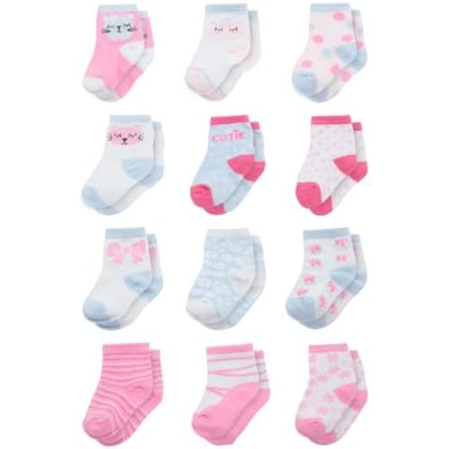 Rising Star Baby Girl Socks: Hearts, Kittens - Socks for Infant Girls (0-24M)