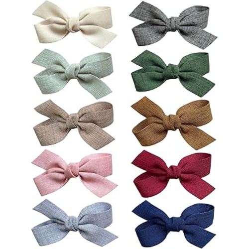 Baby Girls Hair Bows Clips, 10pcs Boutiques Barrettes Fully Lined Alligator Clips Hair Accessories for Infants Toddlers Fine Hair by Cherssy