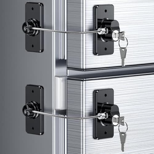 2 Pack Refrigerator Door Lock with Adhesive, No Tools Required, Child Proof Fridge Door Lock for Kids and Pets, Self Adhesive Latch for Freezer, Cabinets, Drawers, Air Oven, Windows (Patent)