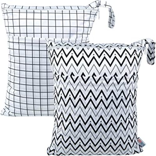 ALVABABY 2pcs Cloth Diaper Wet Dry Bags Waterproof Reusable with Two Zippered Pockets Travel Beach Pool Daycare Soiled Baby Items Yoga Gym Bag for Swimsuits or Wet Clothes LZ0304