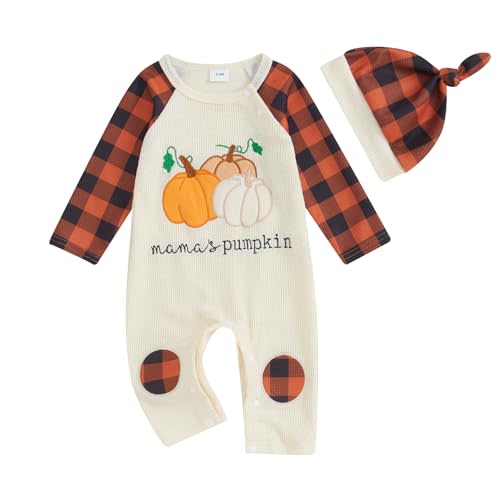 Ledy Champswiin 2Pcs Neutral Outfits Newborn Baby Boy Girl Pumpkin Romper Jumpsuit My 1st Halloween Clothes with Hat