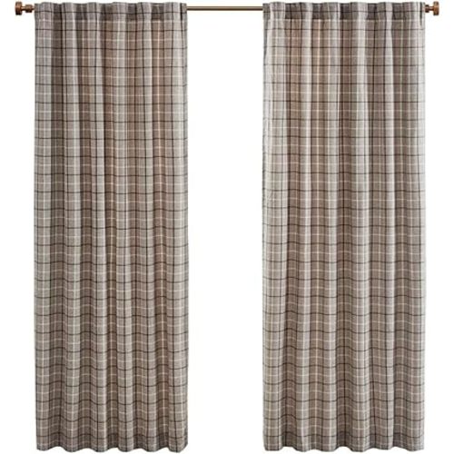 Madison Park Anaheim Cabin Plaid Curtain Window, Thermal Insulated Fleece Lining, Living Room Decor Light Blocking Drape for Bedroom, 1-Single Panel Pack, 50" x 84", Rod Pocket, Brown