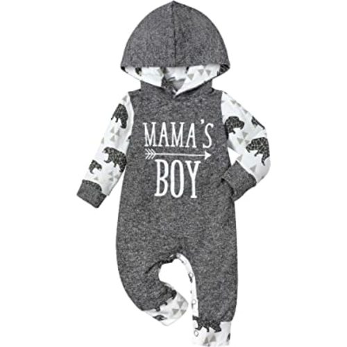Fommy Baby Boy Clothes, Cute Letter Pattern Print Long Sleeve Hoodie Romper Bodysuits for Baby Outfits