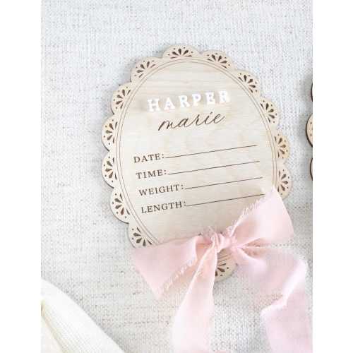 Baby Name Announcement Sign: Bow Hospital Birth Statistic for Newborn with Ribbon