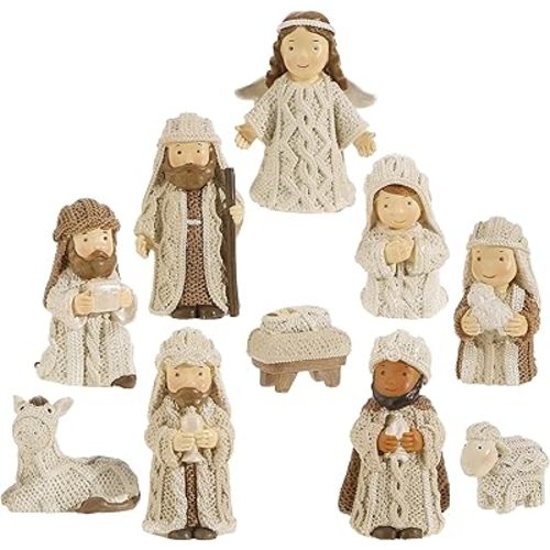 Raz Imports Winter Cottage 8.75 Inch Christmas Nativity Set 10 Piece Set