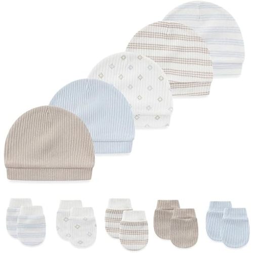 10 Pieces Newborn Baby Cotton Cap and Mitten Sets