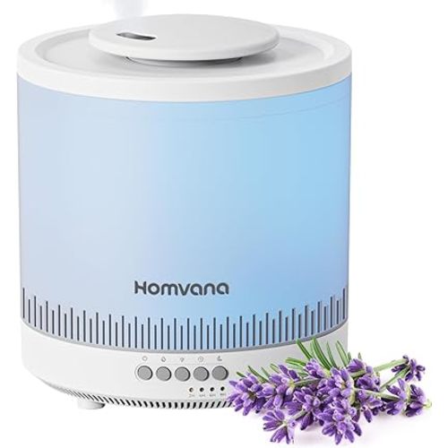 Homvana Small Humidifiers for Bedroom, 1.8L Cool Mist Top Fill Humidifier for Baby Nursery, Essential Oil Diffuser, 3 in 1 for Home Plants Offices and Grow Tents, 7 Color Nightstand Light, Ultrasonic