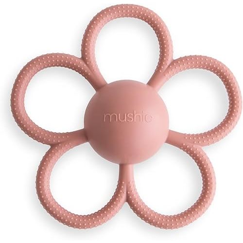 mushie Silicone Baby Daisy Rattle Teether Toy (Dusty Rose)
