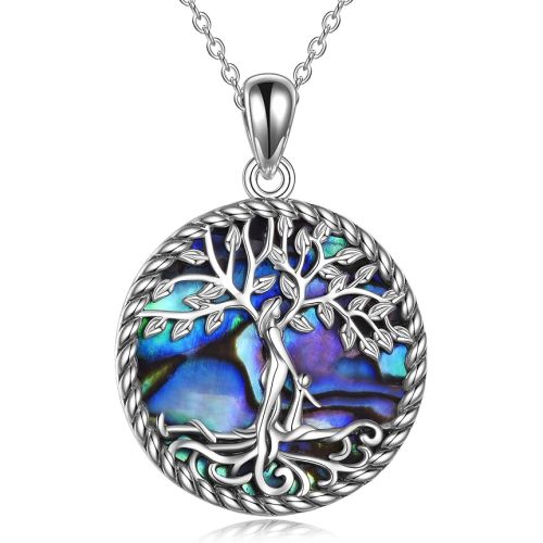 ONEFINITY Tree of Life Necklace for Women Sterling Silver Abalone Shell Crystal Tree of Life Pendant Necklace Family Tree Jewelry for Mom Daughter Sister Girls Christmas Gifts