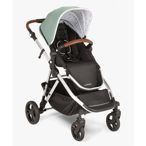 Mockingbird Single-to-Double Stroller | Sage, Watercolor Drops, Silver with Penny Leather