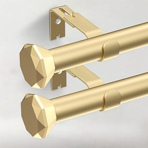 GEEBOBO 2 Pack Gold Curtain Rods for Windows 48 to 84 Inch, 1 Inch Heavy Duty Curtain Rod for Bedroom, Living Room, Farmhouse with Adjustable Curtain Rod Bracket (Gold,30"-90",2 Pack)