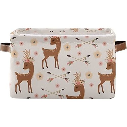 Large Storage Basket Deer with Flower Arrows Foldable Storage Box Organizer Bins with Handles for Bedroom Home Office