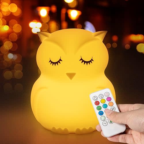 Owl Night Light for Toddler Baby Nursery Night Lamp Children Room Decor Silicone Kids Night Lights with Remote Control