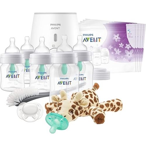 Philips AVENT Anti-Colic Baby Bottle with AirFree Vent All in One Gift Set, SCD308/01, White