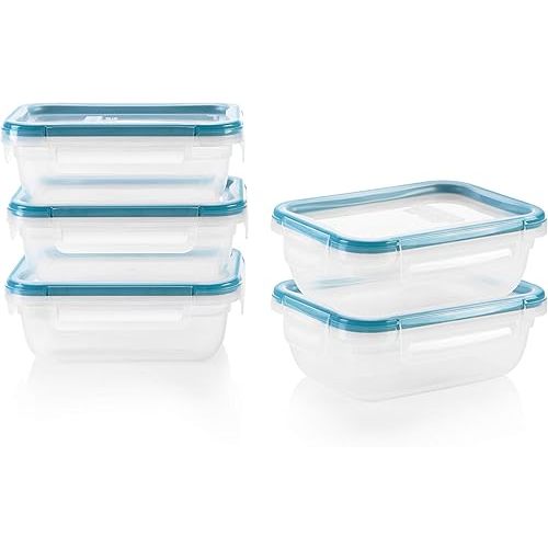 Snapware Total Solution 5-Pack (3-Cup) Plastic Food Storage Containers Set, Leakproof & Airtight Locking Lids Rectangular Tupperware, Non-Toxic BPA-Free Lids, Microwave Dishwasher Freezer Safe