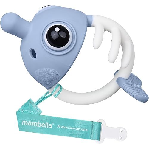 Baby Teething Toys 0-6 Months, Mombella Clownfish Teething Toys 6-12 Months, Baby Teether Toys with No Drop Strap, Silicone Baby Teething Relief Chew Toy, Easy to Hold for Infant, BPA Free, Blue