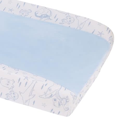 Disney Finding Nemo Cutest Little Catch Light Blue, and White Contoured Changing Pad Cover