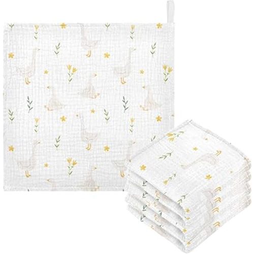 Burbuja Goose Bird Twig Baby Washcloths - Muslin Cotton Soft Absorbent Baby Towel for Newborn Baby Sensitive Skin - Baby Essential Item, 12x12 in, 5 Pack