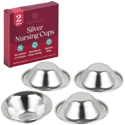 [4 Cups] Silver Nursing Cups to Soothe Sore or Cracked Nipples - Silver Nipple Covers Breastfeeding