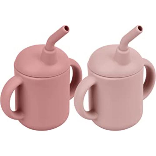 Mintlyfe Baby Trainer Cup, Silicone Training Cup with Handles Lid and Straw, BPA-Free, Unbreakable, Spill Proof and Non-Slip Handles Sippy Cup for Toddlers, 4 oz, Pack of 2 (Sage & Ether)