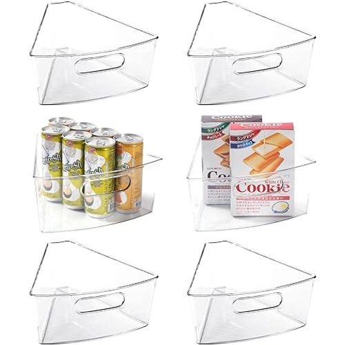 Lazy Susan Organizer for 28" Diameter Corner Lazy Susan, Plastic Kitchen Cabinet Storage Bins with Handle, 6 Packs, 1/8 Wedge - Food Safe, BPA Free