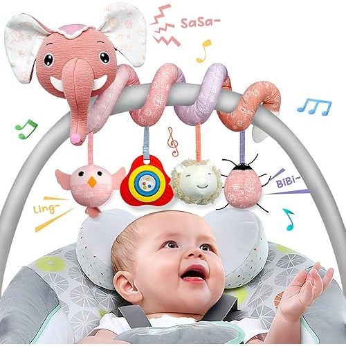 XIXILAND Car Seat Toys for Babies 0-6 Months Boy Girl Stroller Toys, Baby Toys Infant Toys 0-6 Months Crib Hanging Toys, Newborn Toys 0 3 6 9 12 Months Brain Development - Music Mirror Rattles Teether