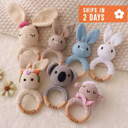 Personalized Baby Toys, Mothers Day Gift, First Birthday Gift, Baby Rattle, New Baby Gift, Montessori Toys, Engraved Baby Rattle with Name