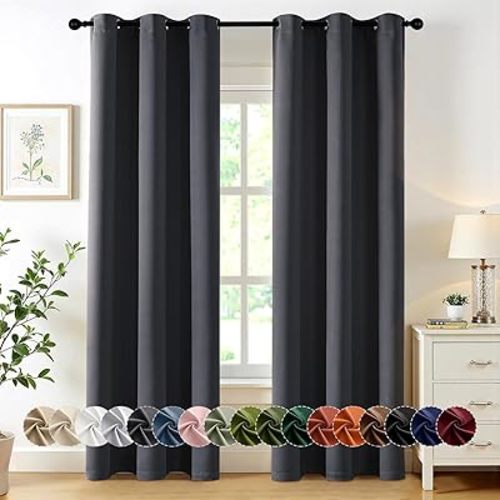 MIULEE Grey Blackout Curtains for Bedroom Living Room 84 Inches Long 2 Panels, Thermal Insulated Room Darkening Drapes Solid Grommet Top Noise Reduction Light Blocking Window Treatments 40x84 Inch