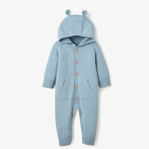 Blue Hooded Knit Jumpsuit – Elegant Baby