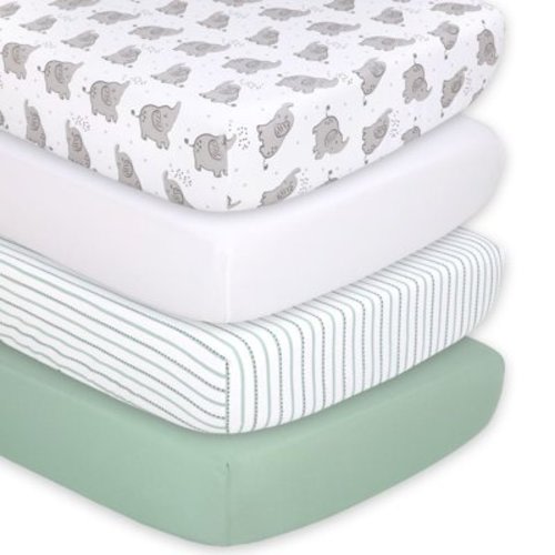 The Peanutshell Fitted Crib Sheets for Baby Boys or Baby Girls, 4 Pack Set, Grey and White Elephant, Microfiber