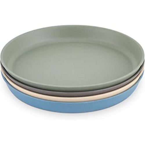 WeeSprout Bamboo Plates, Set of 4, Kid-Sized Dinnerware, Dishwasher Safe Melamine Dishware (Pastel Blue, Mint, Purple & Pink, Without Lids)