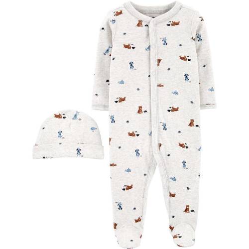 2-Piece Cap & Snap-Up Cotton Sleep & Play Set - Heather - 3M
