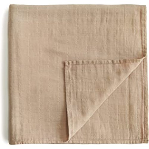 mushie Muslin Baby Swaddle Blanket | 100% Organic Cotton (Pale Taupe)