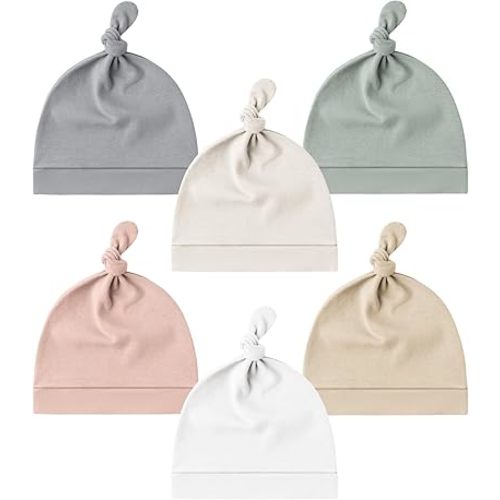 Konssy 6 Pack Baby Newborn Hats Set Knot Beanie Hats Soft for Infant Baby Girls Boys Caps 0-6 Months