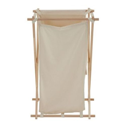 Household Essentials X-Frame Wood Laundry Hamper, Folding Wood Frame with Washable Poly-Cotton Bag