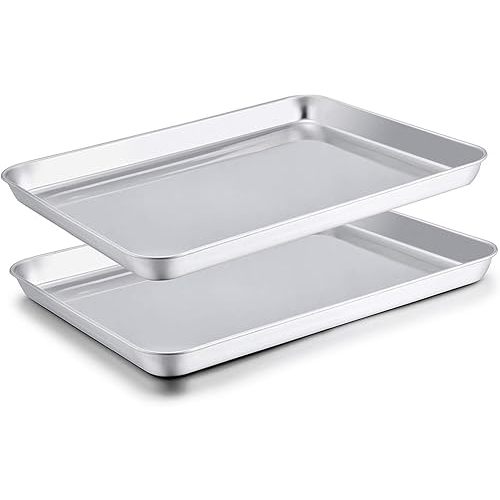 TeamFar Baking Sheet Set of 2, Baking Pans Tray Cookie Sheet Stainless Steel, Non Toxic & Healthy, Mirror Finish & Rust Free, Easy Clean & Dishwasher Safe