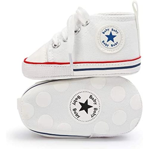 KIDSUN Unisex Baby Boy Girl Canvas Sneaker Soft Sole Infant Lace up Newborn Ankle Toddler First Walkers Crib Shoes