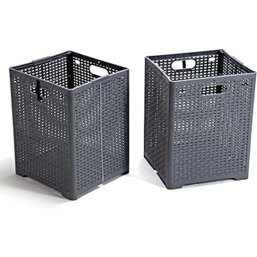 42L Collapsible Plastic Laundry Baskets,Foldable Laundry Hamper,Pack of 2 (Grey)